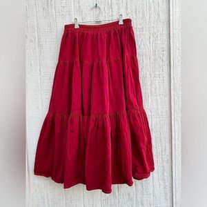‘Glen Cove’ vintage red tiered cotton maxi skirt